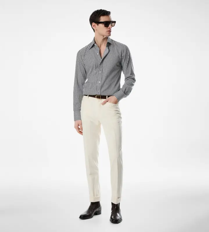 SILK COTTON STRIPE SLIM FIT SHIRT WHITE & BLACK online